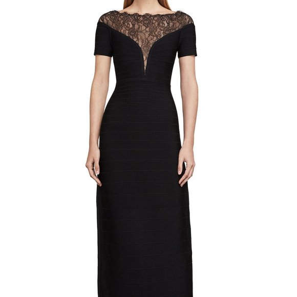 Herve Leger Black Lace Bandage Bodycon Evening Gown Long Dress Maxi - Picture 2 of 6